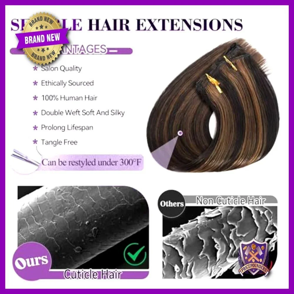 18 Inch Clip In Human Hair Extensions 100g Straight Seamless Double Weft